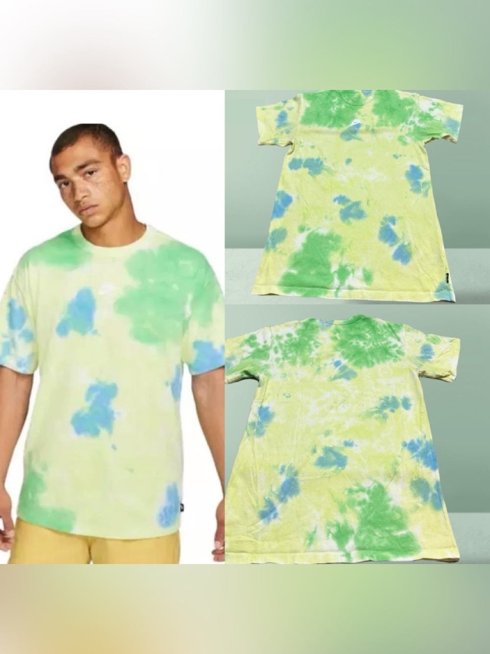 Nike Men's Tie-Dye Short Sleeve Tee in Green, Blue & Yellow M